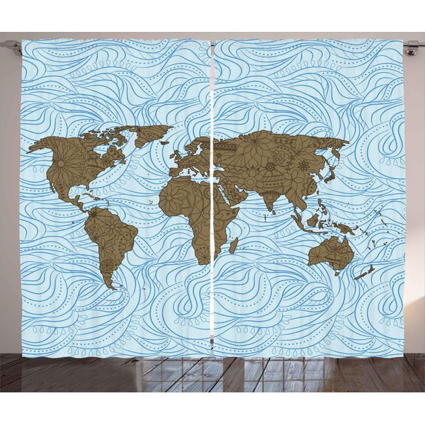 Abakuhaus Tenda Rustica Ocean, Motivo Con Onde, Tenda Per Camera Da Letto Con Passanti E Ganci, 280 X 175 Cm, Azzurro Cacao-image