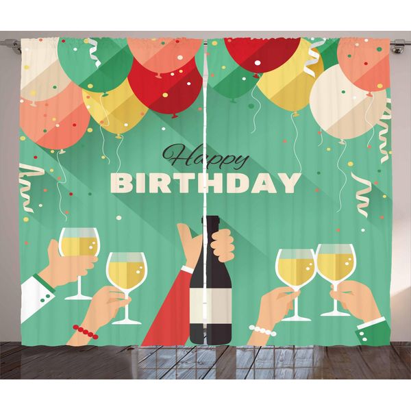 Abakuhaus Tenda Rustica Color Champagne, Buon Compleanno, Tenda Con Passanti E Ganci Per Camera Da Letto, 280 X 175 Cm, Multicolore-image
