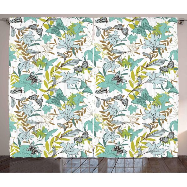 Abakuhaus Fiori Tenda Rustica, Uccelli In Volo E Farfalle, Soggiorno Tenda Universale Con Passanti E Ganci, 280 X 175 Cm, Giallo Verde Caramello-image