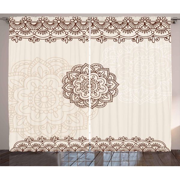 Abakuhaus Tenda Rustica In Henné, Motivi Geometrici A Spirale, Tenda Universale Per Soggiorno Con Passanti E Ganci, 280 X 175 Cm, Beige Marrone-image