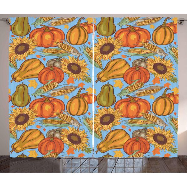 Abakuhaus Tenda Rustica Harvest, Agricoltura Ortaggi, Tenda Con Passanti E Ganci Per Camera Da Letto, 280 X 175 Cm, Arancione Giallo Azzurro-image