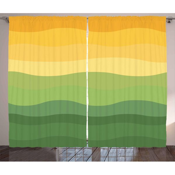 Abakuhaus Tenda Astratta Rustica, Linee Ondulate Waves Terra, Soggiorno Nastro Universale Tende Con Passanti E Ganci, 280 X 175 Cm, Verde Reseda Senape-image