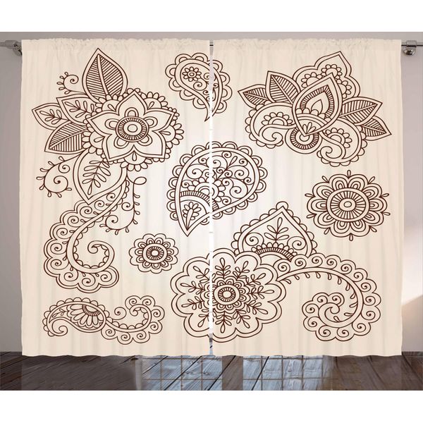 Abakuhaus Tenda Rustica In Henné, Motivo Paisley Monocromatico, Tenda Universale Per Soggiorno Con Passanti E Ganci, 280 X 175 Cm, Beige Marrone-image