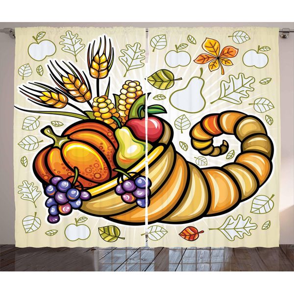 Abakuhaus Tenda Rustica Harvest, Tema Cornucopia Food, Tenda Con Passanti E Ganci Per Camera Da Letto, 280 X 175 Cm, Arancione Verde Viola-image
