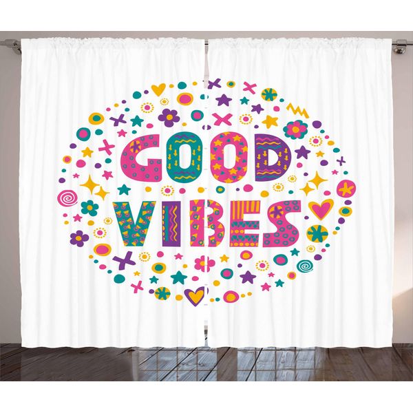 Abakuhaus Good Vibes Tenda Rustica, Word Art Positive, Tenda Universale Per Soggiorno Con Passanti E Ganci, 280 X 175 Cm, Multicolore-image