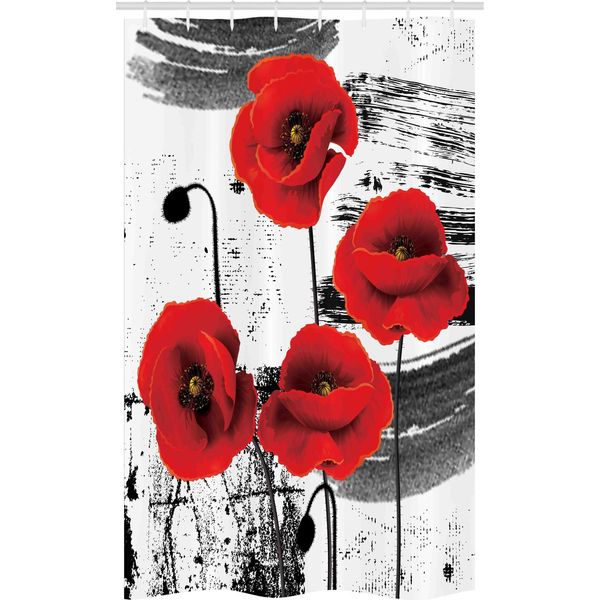 Abakuhaus Tenda Da Doccia Stretta Con Motivo Papaveri, Fiori Grunge Pennellati, Set Decorativo Per Bagno In Tessuto Con Ganci, 120 X 180 Cm, Grigio Vermiglio-image