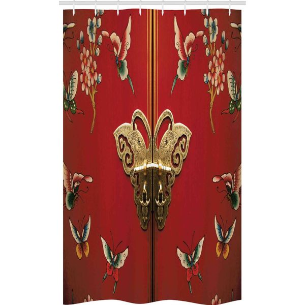Abakuhaus Mandala Tenda Da Doccia Stretta, Pittura Artistica Giapponese Su Porta, Set Decorativo Per Bagno In Tessuto Con Ganci, 120 X 180 Cm, Vermiglio E Multicolore-image