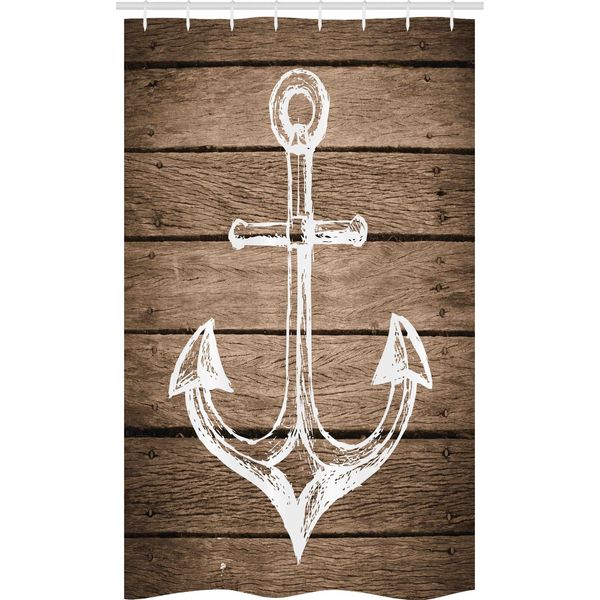 Abakuhaus Marrone E Bianco Tenda Da Doccia Stretta, Rustic Planks, Set Decorativo Per Bagno In Tessuto Con Ganci, 120 X 180 Cm, Taupe Coconut-image