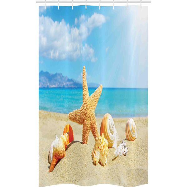 Abakuhaus Tenda Da Doccia Estiva Stretta, Sabbia Da Spiaggia Con Stella Marina, Set Decorativo Per Bagno In Tessuto Con Ganci, 120 X 180 Cm, Aqua Ivory Mustard-image
