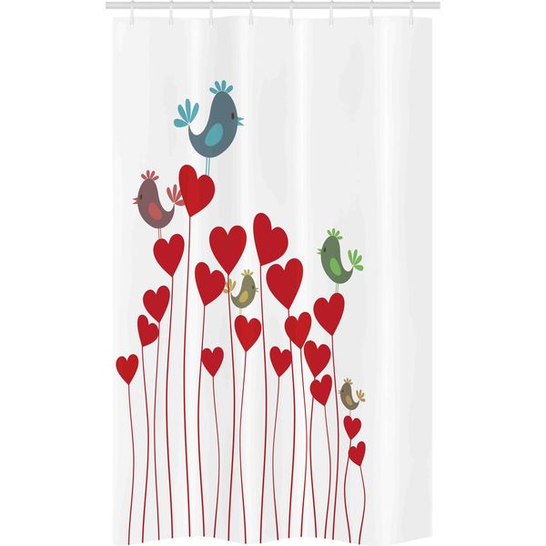 Abakuhaus Tenda Da Doccia Stretta Rossa E Bianca, Uccellini Primaverili, Set Decorativo Per Bagno In Tessuto Con Ganci, 120 X 180 Cm, Blu Cadetto Viola-image