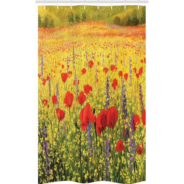 Abakuhaus Tenda Da Doccia Stretta Con Motivi Floreali, Campo Di Papaveri, Set Decorativo Per Bagno In Tessuto Con Ganci, 120 X 180 Cm, Giallo Rosso Verde-image