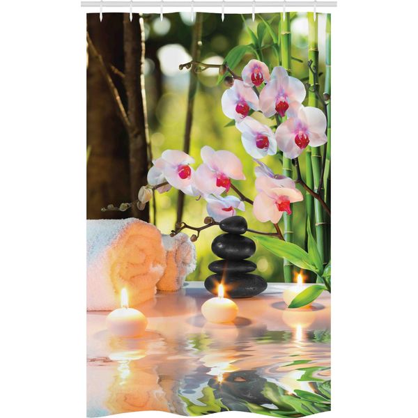 Abakuhaus Spa Tenda Da Doccia Stretta, Spa Con Candele Orchidee, Set Decorativo Per Bagno In Tessuto Con Ganci, 120 X 180 Cm, Verde Chiaro E Fucsia-image