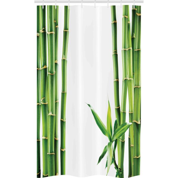 Abakuhaus Tenda Da Doccia Asiatica Stretta, Rami Di Bambù, Set Decorativo Per Bagno In Tessuto Con Ganci, 120 X 180 Cm, Verde Felce Bianco-image
