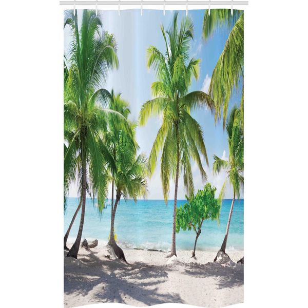 Abakuhaus Tenda Da Doccia Stretta, Palmen-Insel Shore, Set Decorativo Per Bagno In Tessuto Con Ganci, 120 X 180 Cm, Verde Acquamarina Cocco-image