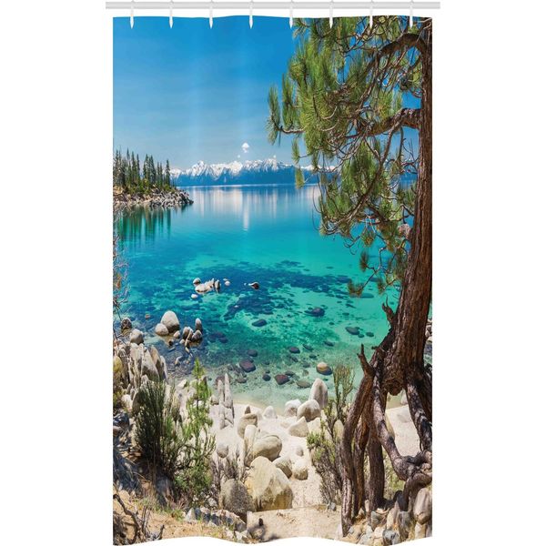 Abakuhaus Romantica Tenda Da Doccia Stretta, Tahoe Montagna Innevata, Set Decorativo Per Bagno In Tessuto Con Ganci, 120 X 180 Cm, Blu Pallido Verde Guscio D'uovo-image