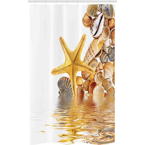 Abakuhaus Tenda Da Doccia Stretta, Conchiglie E Stelle Marine, Set Decorativo Per Bagno In Tessuto Con Ganci, 120 X 180 Cm, Marrone Giallo Crema-image