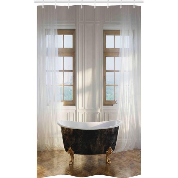 Abakuhaus Antiquariato Tenda Da Doccia Stretta, Vasca Da Bagno In Camera Moderna, Set Decorativo Per Bagno In Tessuto Con Ganci, 120 X 180 Cm, Bianco, Nero, Marrone Chiaro-image
