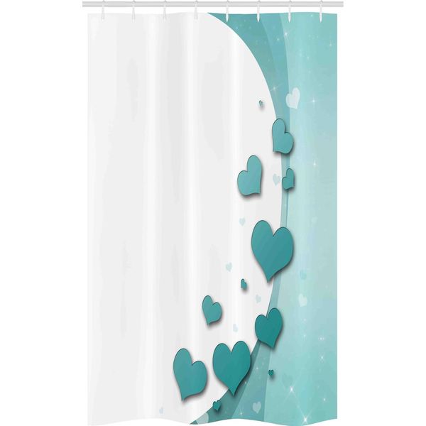 Abakuhaus Tenda Da Doccia Stretta Turchese, Cuori Di San Valentino, Set Decorativo Per Bagno In Tessuto Con Ganci, 120 X 180 Cm, Turchese Verde Acqua Bianco-image