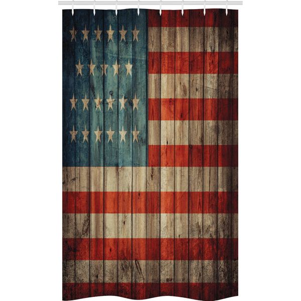 Abakuhaus Tenda Da Doccia Americana Stretta, Old National Patriotic, Set Decorativo Per Bagno In Tessuto Con Ganci, 120 X 180 Cm, Marrone Chiaro Blu Rosso-image