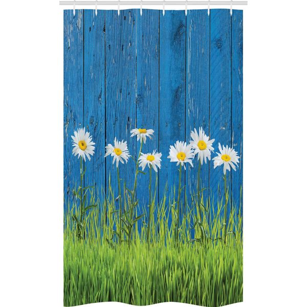 Abakuhaus Tenda Da Doccia Stretta Con Motivi Floreali, Erba Primaverile E Margherite, Set Decorativo Per Bagno In Tessuto Con Ganci, 120 X 180 Cm, Verde Bianco Blu-image