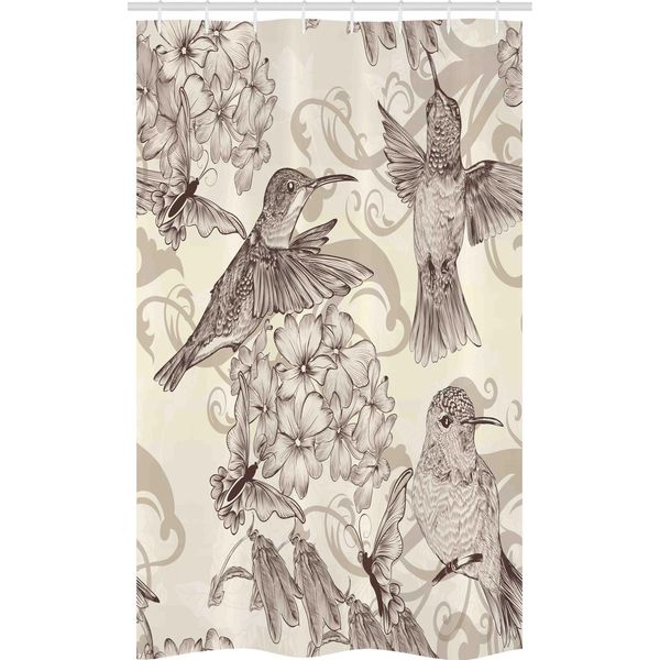 Abakuhaus Tenda Da Doccia Stretta Kolibri, Uccelli Antichi E Fiori, Set Decorativo Per Bagno In Tessuto Con Ganci, 120 X 180 Cm, Crema Beige Marrone-image