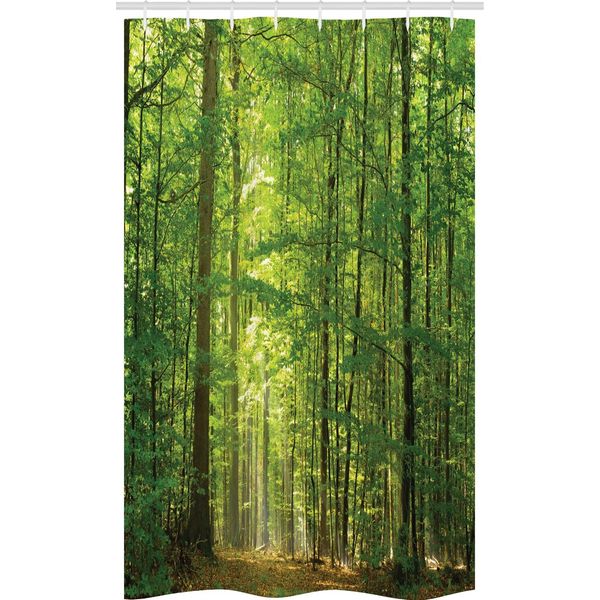 Abakuhaus Tenda Da Doccia Stretta Con Motivo Bosco, Foglie Bosco Estate, Set Decorativo Per Bagno In Tessuto Con Ganci, 120 X 180 Cm, Verde-image