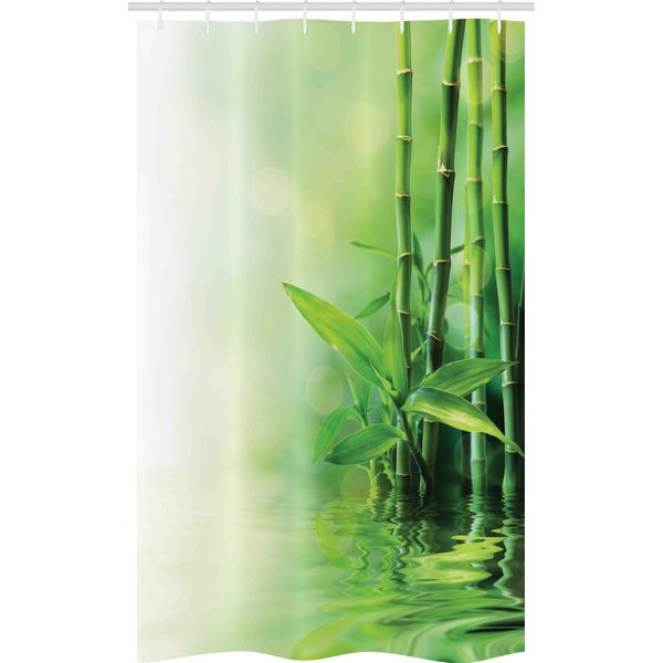 Abakuhaus Tenda Da Doccia Asiatica Stretta, Alberi Di Bambù Spa, Set Decorativo Per Bagno In Tessuto Con Ganci, 120 X 180 Cm, Verde Giallo Pallido-image