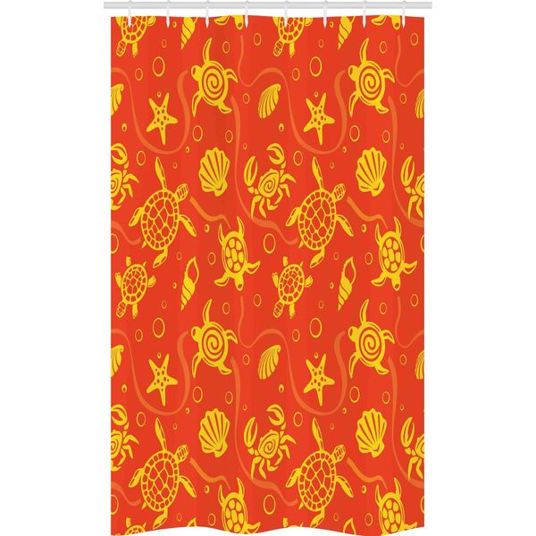 Abakuhaus Tenda Da Doccia Stretta Arancione, Tartarughe Gialle E Granchi, Set Decorativo Per Bagno In Tessuto Con Ganci, 120 X 180 Cm, Arancione Bruciato Giallo-image