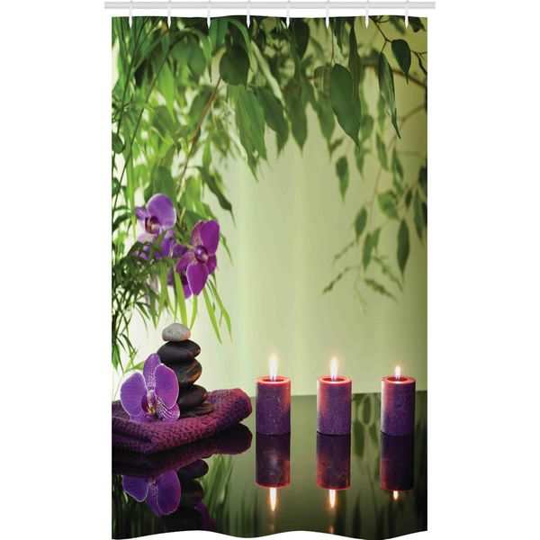 Abakuhaus Zen Tenda Da Doccia Stretta, Candele Spa Orchidee Bloom, Set Decorativo Per Bagno In Tessuto Con Ganci, 120 X 180 Cm, Verde Chiaro Verde Felce-image