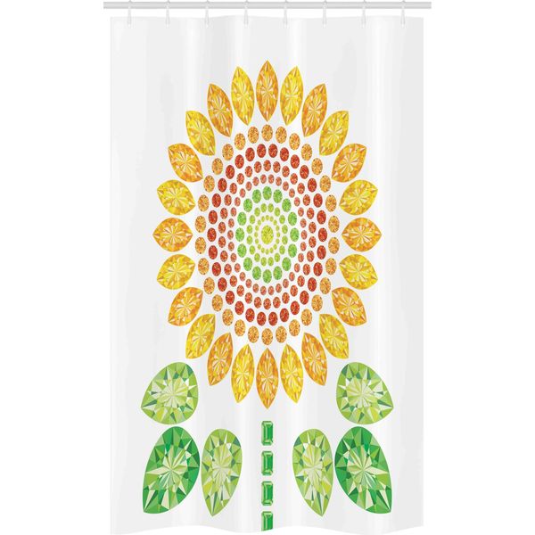 Abakuhaus Tenda Da Doccia Bianca Stretta, Disegno Mandala Girasole, Set Decorativo Per Bagno In Tessuto Con Ganci, 120 X 180 Cm, Giallo, Bianco E Verde-image