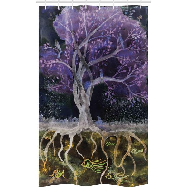 Abakuhaus Tenda Da Doccia Astratta Stretta, Bosco Alberi Naturali, Set Decorativo Per Bagno In Tessuto Con Ganci, 120 X 180 Cm, Multicolore-image