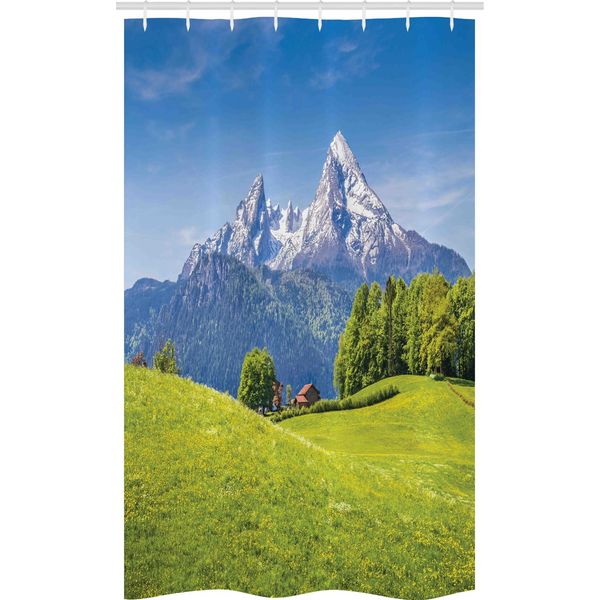 Abakuhaus Berg Tenda Da Doccia Stretta, Alpi Con Prato Flora, Set Decorativo Per Bagno In Tessuto Con Ganci, 120 X 180 Cm, Verde Blu-image