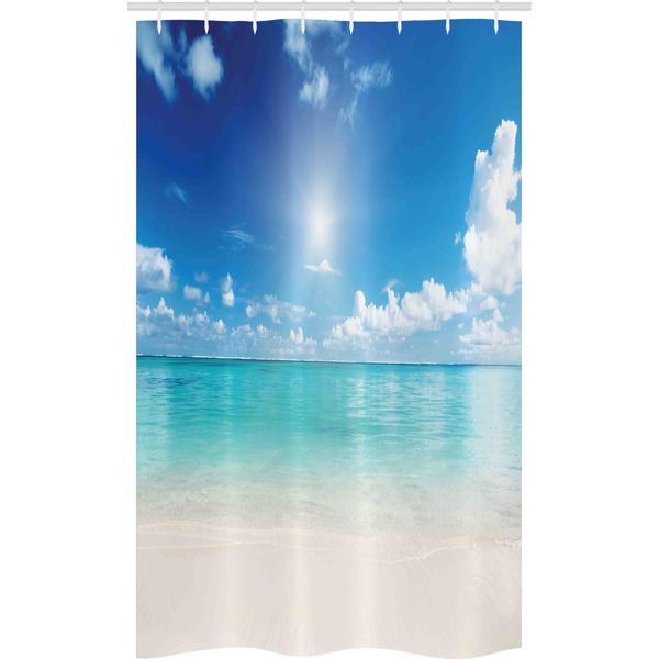Abakuhaus Paesaggio Tenda Da Doccia Stretta, Cielo E Mare Tropicale, Set Decorativo Per Bagno In Tessuto Con Ganci, 120 X 180 Cm, Crema Turchese Bianco-image