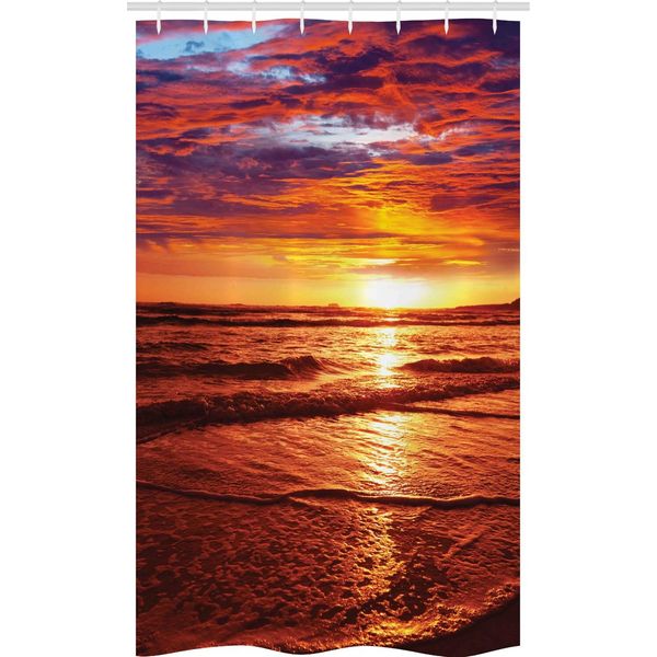 Abakuhaus Hawaii Tenda Da Doccia Stretta, Tramonto Sul Mare, Set Decorativo Per Bagno In Tessuto Con Ganci, 120 X 180 Cm, Giallo Arancione-image