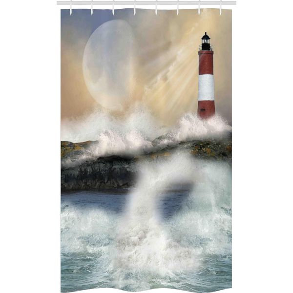 Abakuhaus Leuchtturm Tenda Da Doccia Stretta, Onde Del Mare In Tempesta, Set Decorativo Per Bagno In Tessuto Con Ganci, 120 X 180 Cm, Multicolore-image