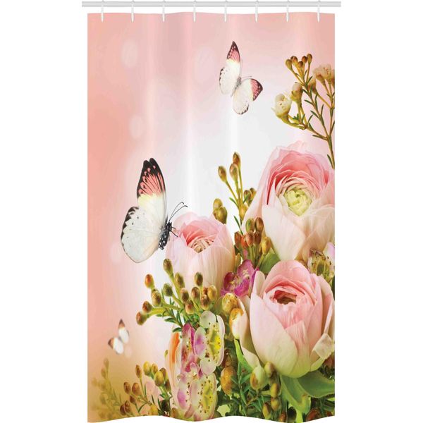 Abakuhaus Tenda Da Doccia Stretta Con Motivo A Farfalle, Rose Femminili In Fiore, Set Decorativo Per Bagno In Tessuto Con Ganci, 120 X 180 Cm, Multicolore-image