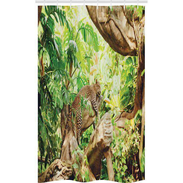 Abakuhaus Tenda Da Doccia Stretta Leopard, Tropic Wild Jungle Leaf, Set Decorativo Per Bagno In Tessuto Con Ganci, 120 X 180 Cm, Marrone Verde-image