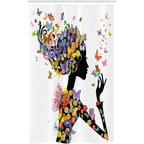 Abakuhaus Tenda Da Doccia Colorata E Stretta, Fiori Con Farfalla, Set Decorativo Per Bagno In Tessuto Con Ganci, 120 X 180 Cm, Multicolore-image