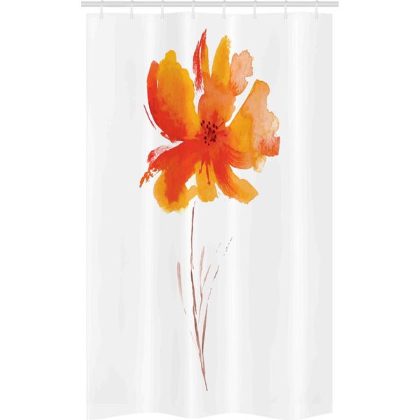 Abakuhaus Tenda Da Doccia Stretta Naturale, Romantisches Poppy, Set Decorativo Per Bagno In Tessuto Con Ganci, 120 X 180 Cm, Arancione E Bianco-image