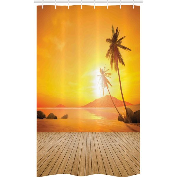 Abakuhaus Tenda Da Doccia Tropicale Stretta, Travi In Legno Tramonto, Set Decorativo Per Bagno In Tessuto Con Ganci, 120 X 180 Cm, Arancione Marrone-image
