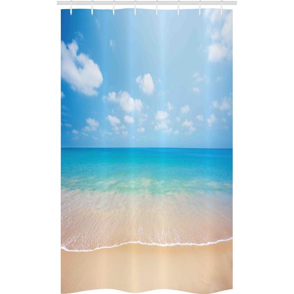 Abakuhaus Tenda Da Doccia Stretta Naturale, Tropical Sea Coast Sky, Set Decorativo Per Bagno In Tessuto Con Ganci, 120 X 180 Cm, Crema Blu-image