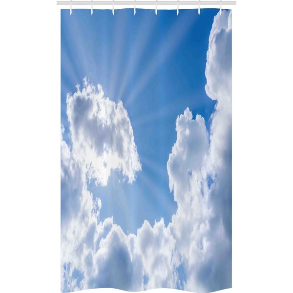 Abakuhaus Tenda Da Doccia Stretta Naturale, Paesaggio Con Nuvole, Set Decorativo Per Bagno In Tessuto Con Ganci, 120 X 180 Cm, Blu E Bianco-image