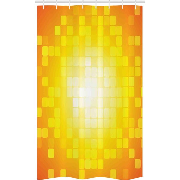 Abakuhaus Tenda Da Doccia Stretta Gialla, Quadrati Retrò Pixel Art, Set Decorativo Per Bagno In Tessuto Con Ganci, 120 X 180 Cm, Arancione Giallo-image