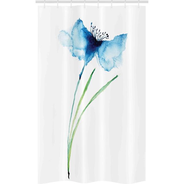 Abakuhaus Tenda Da Doccia Stretta Con Motivi Floreali, Cornflower Botanik, Set Decorativo Per Bagno In Tessuto Con Ganci, 120 X 180 Cm, Verde Bianco Blu-image