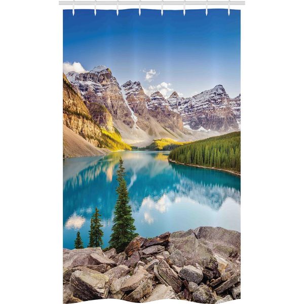 Abakuhaus Paesaggio Tenda Da Doccia Stretta, Lago E Montagna Rilassanti, Set Decorativo Per Bagno In Tessuto Con Ganci, 120 X 180 Cm, Verde Blu Grigio-image