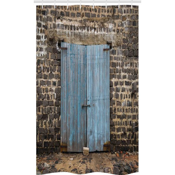 Abakuhaus Tenda Da Doccia Rustica Stretta, Muro Di Pietra Medievale, Set Decorativo Per Bagno In Tessuto Con Ganci, 120 X 180 Cm, Blu Grigio-image