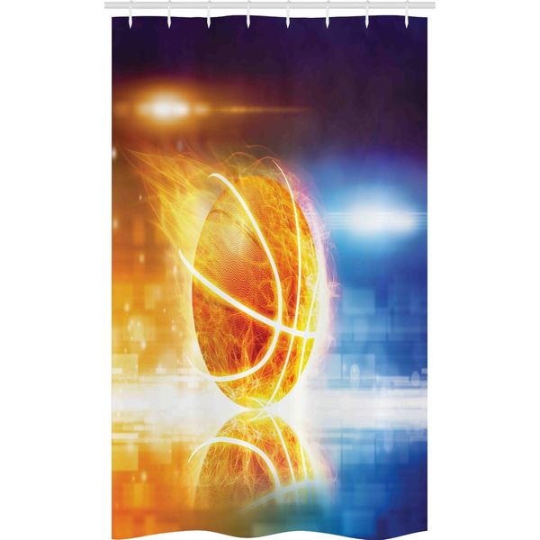 Abakuhaus Tenda Da Doccia Astratta Stretta, Pallacanestro In Fiamme Nell'arte, Set Decorativo Per Bagno In Tessuto Con Ganci, 120 X 180 Cm, Blu Giallo-image