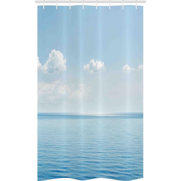 Abakuhaus Tenda Da Doccia Stretta Blu E Bianca, Paesaggio Tropicale, Set Decorativo Per Bagno In Tessuto Con Ganci, 120 X 180 Cm, Blu E Bianco-image