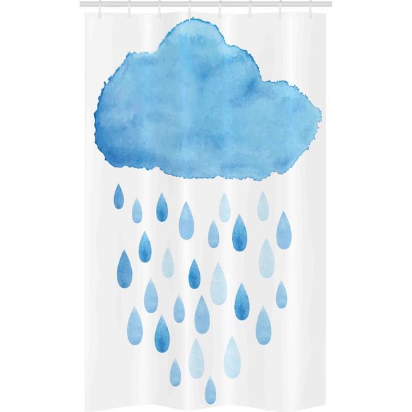 Abakuhaus Tenda Da Doccia Stretta Blu E Bianca, Gocce Di Pioggia E Nuvole, Set Decorativo Per Bagno In Tessuto Con Ganci, 120 X 180 Cm, Blu E Bianco-image