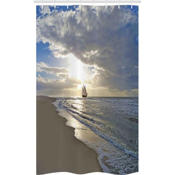 Abakuhaus Tenda Da Doccia Stretta, Vele Al Tramonto, Set Decorativo Per Bagno In Tessuto Con Ganci, 120 X 180 Cm, Blu Beige Bianco-image